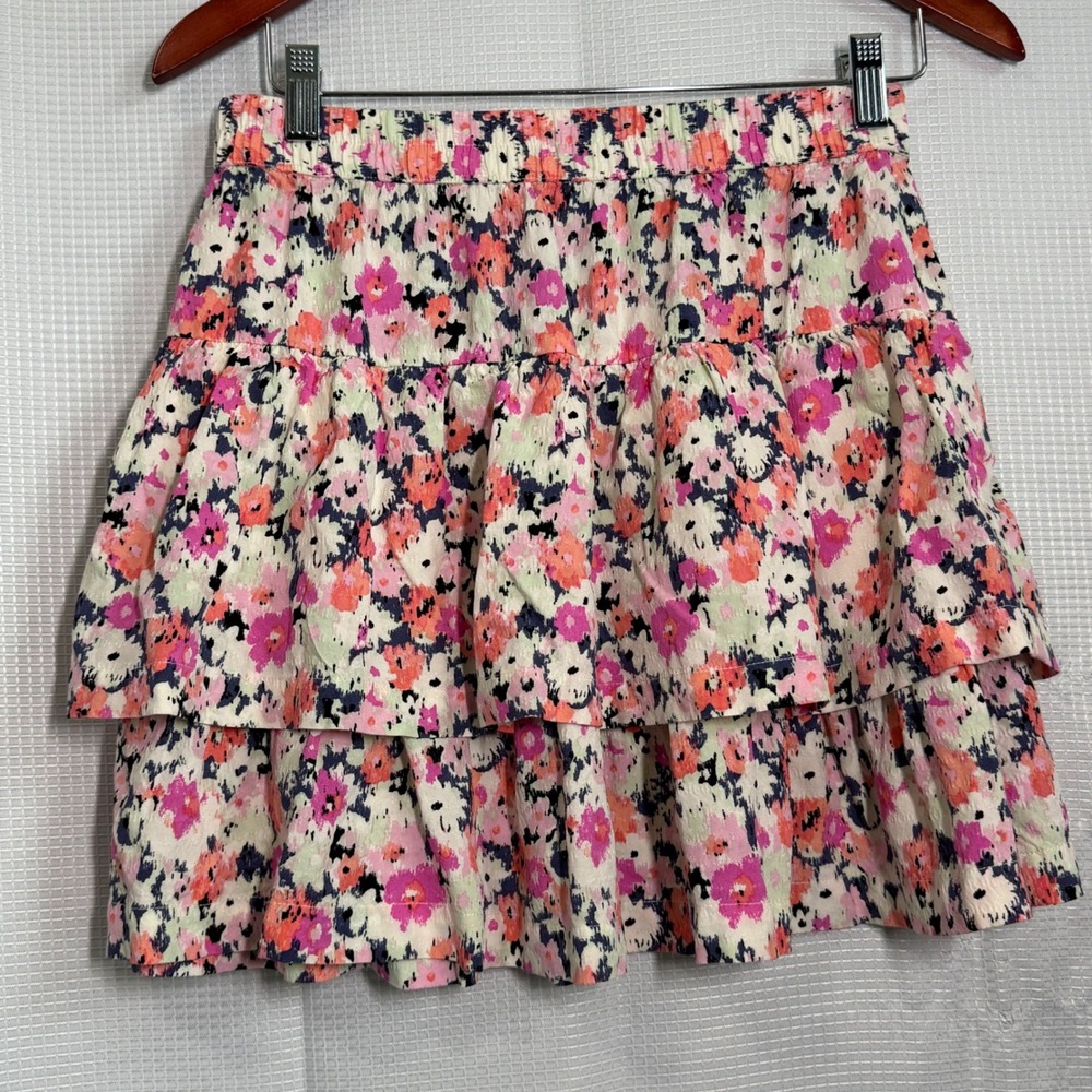 Universal Thread Tiered Mini Skirt S Multicolor Floral Ruffle Elastic Waist‎
